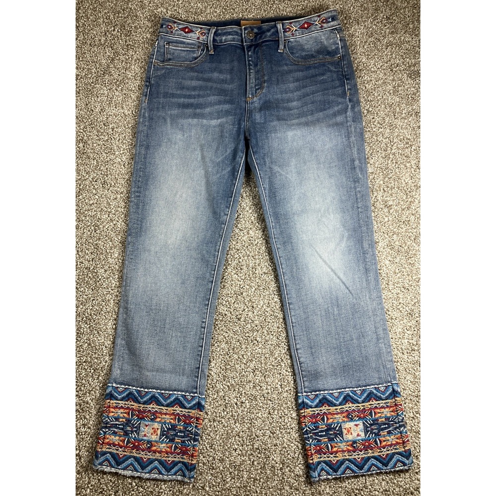 Driftwood Colette Blue Jeans Southwestern Embroidered Raw Hem Sz 29 Fits (30x26)